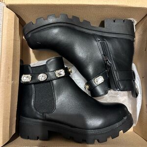 Black Ankle Boots with Crystal Accents